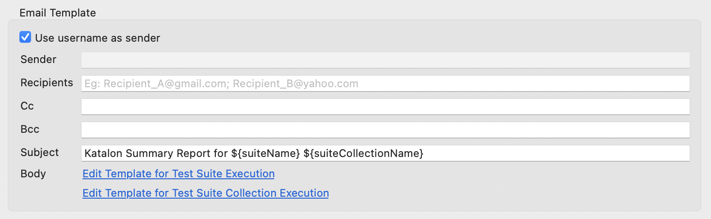 Email template and report format